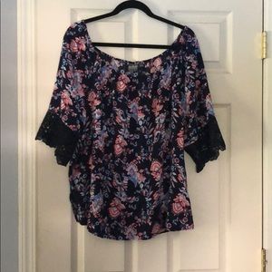 New York & Company Blue Floral Off Shoulder Blouse